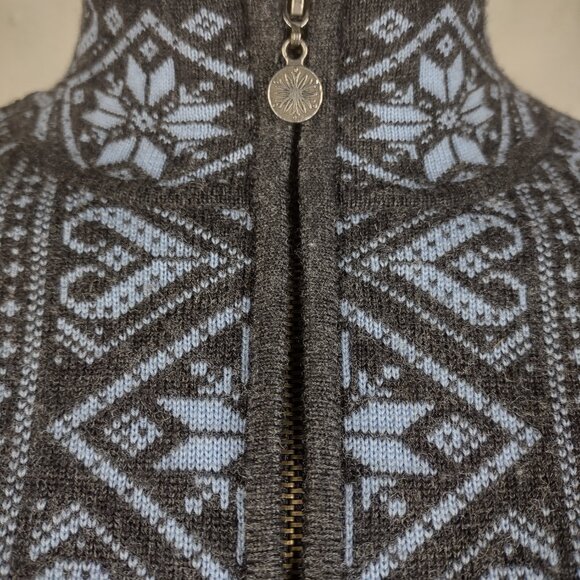 Neve gray blue Fair Isle 100% wool 1/4 zip pullover sweater ladies Small - Picture 3 of 11